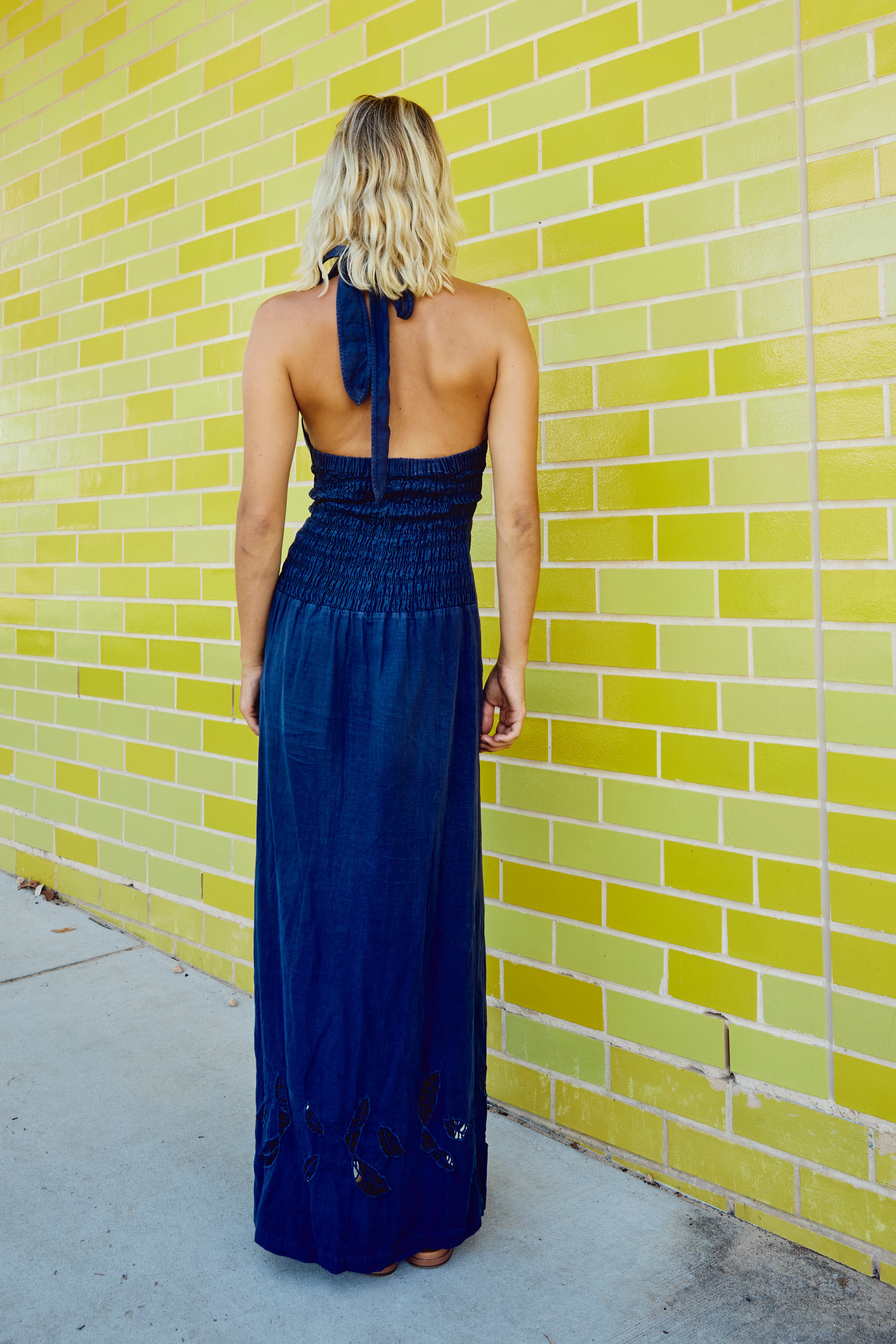 Christina Halter Dress with Embroidery // Vintage Indigo Pigment