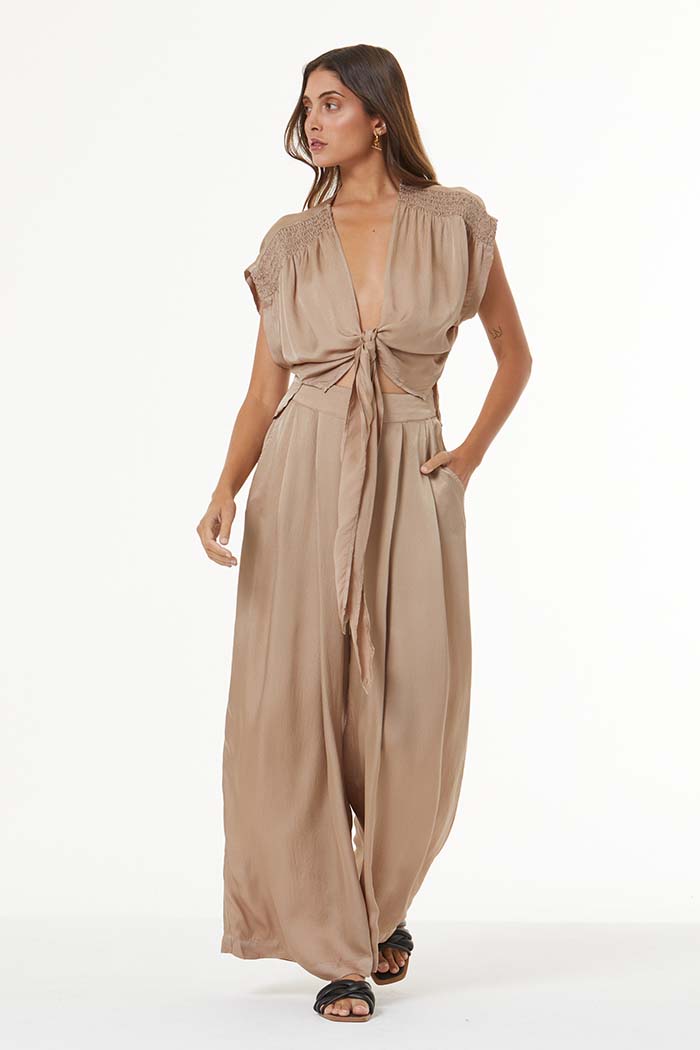 Lennox Pant in Hammered Satin // Shiitake