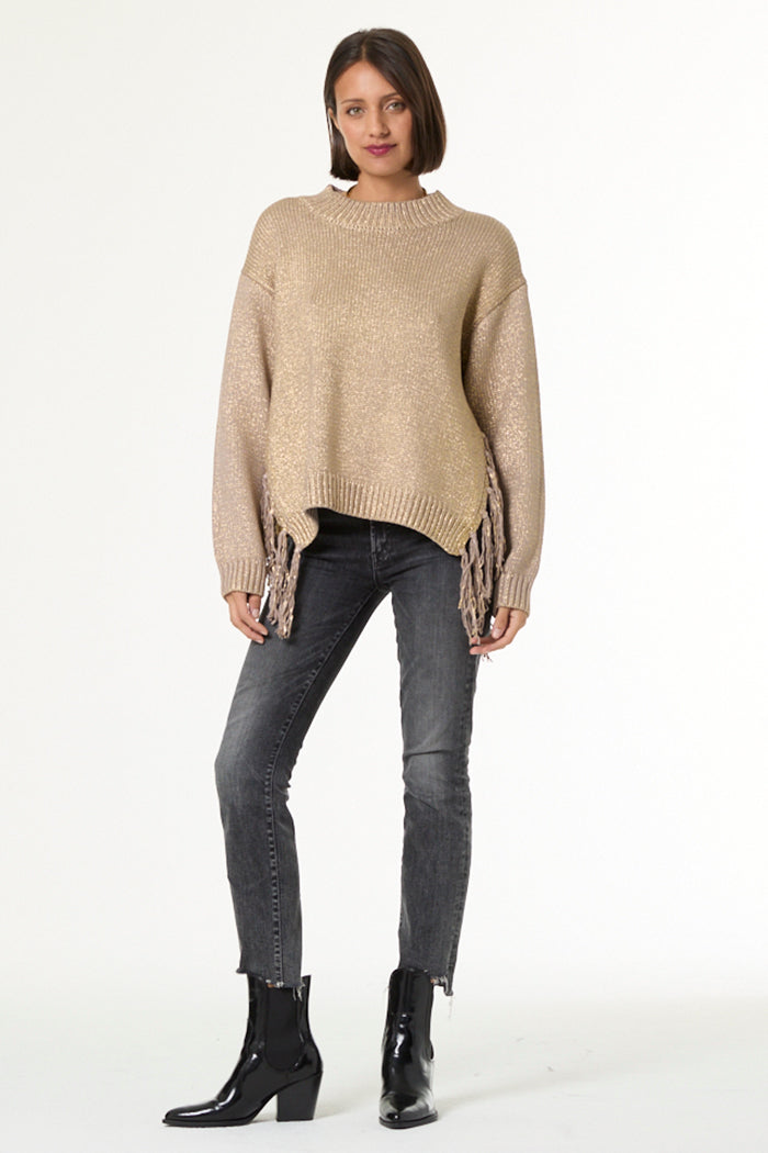 Houston Mock Neck Sweater // Beige Gold Foil Spray