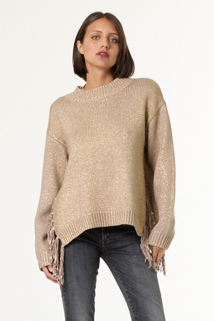 Houston Mock Neck Sweater // Beige Gold Foil Spray