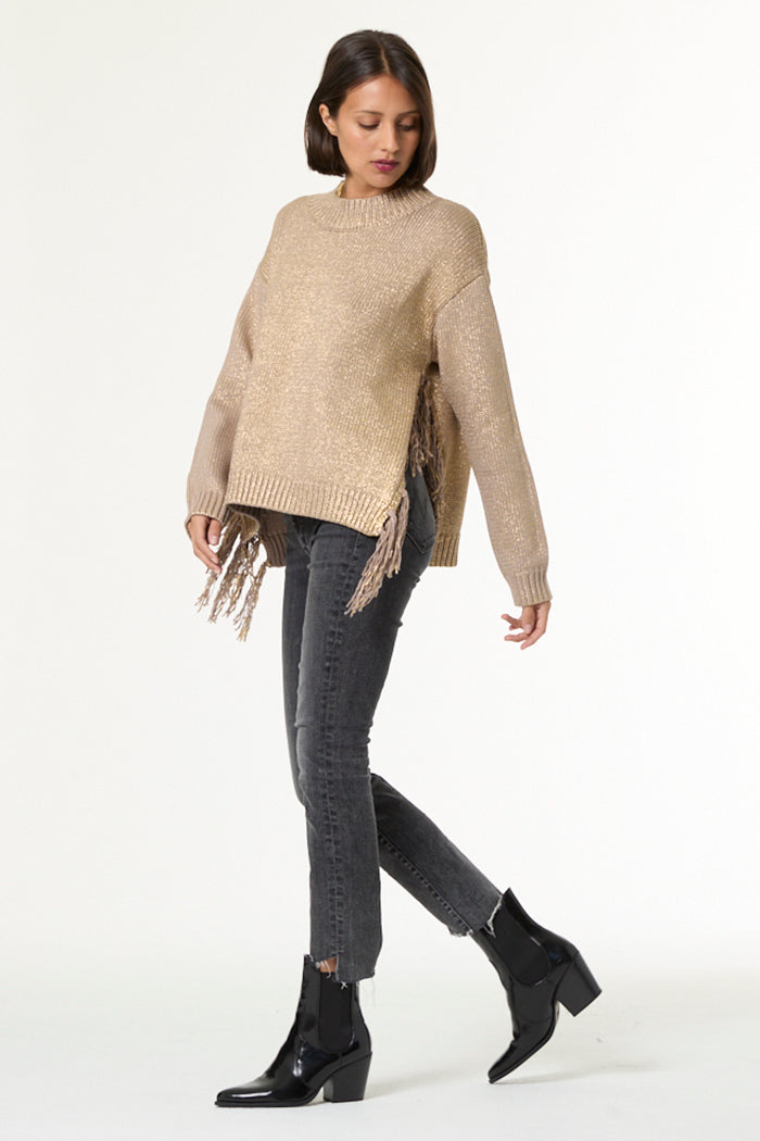 Houston Mock Neck Sweater // Beige Gold Foil Spray