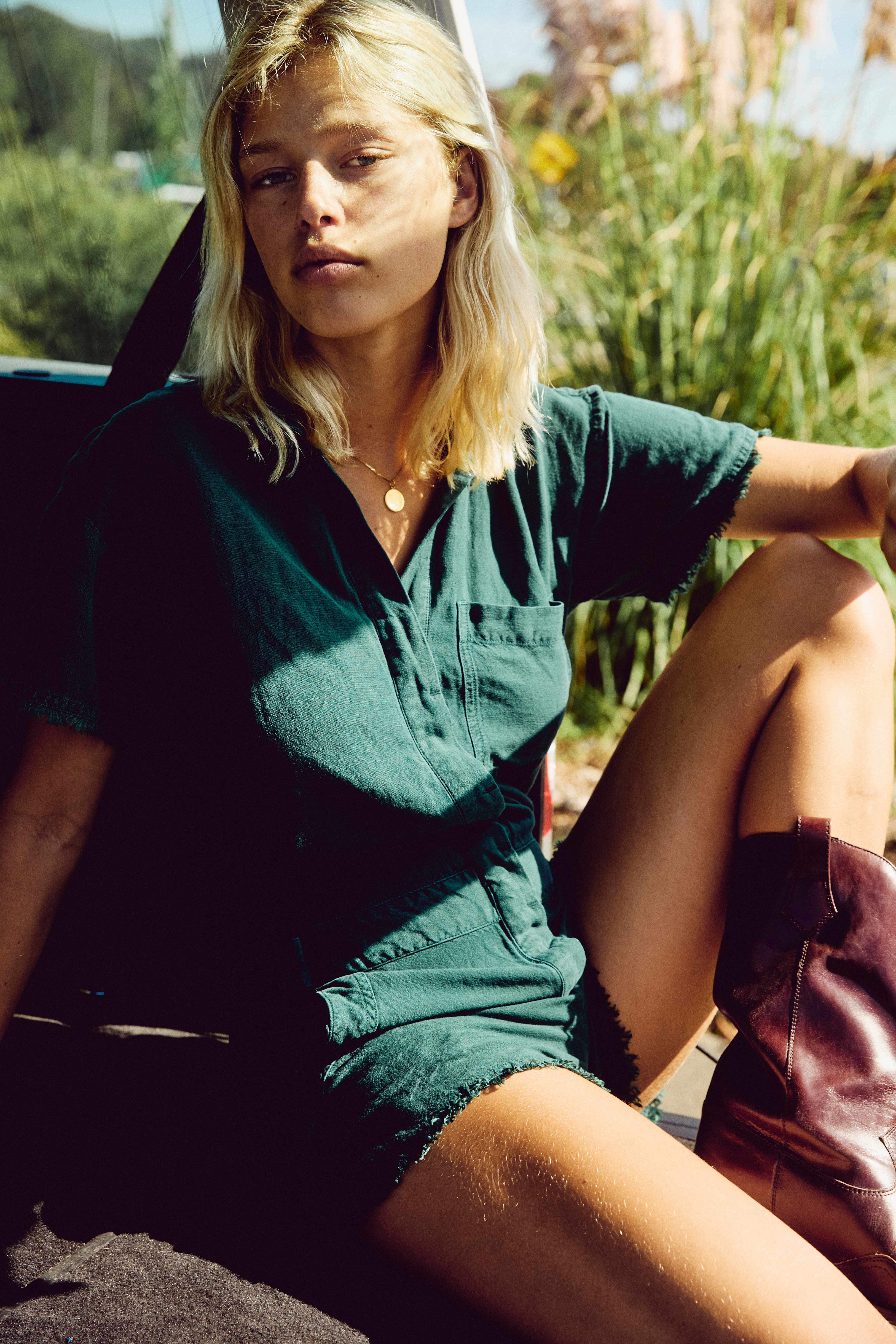 Felix Raw Edge Romper // Rainforest Pigment