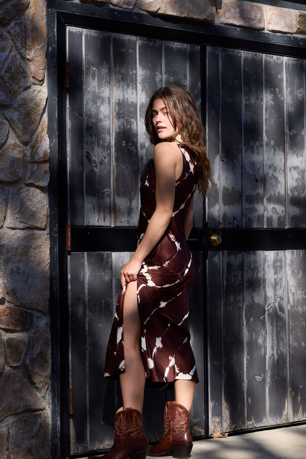Quinta Satin Tie-Dye Midi Dress