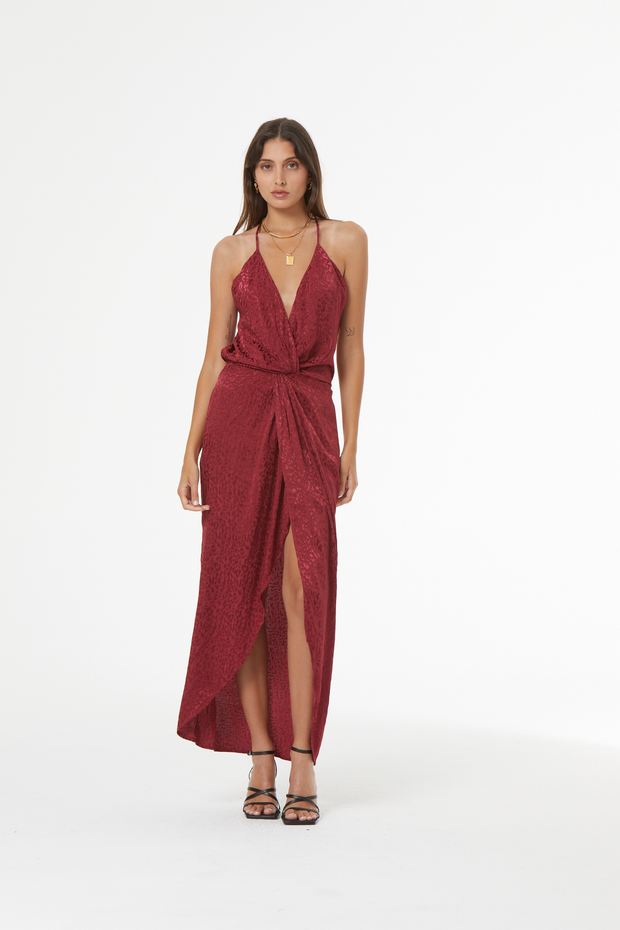 Siren Cheetah Jacquard Slip Dress // Garnet ~ SAMPLE NO RETURNS