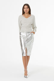 London Skirt // Distressed Silver Pleather