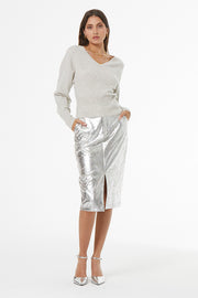 London Skirt // Distressed Silver Pleather