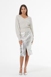 London Skirt // Distressed Silver Pleather