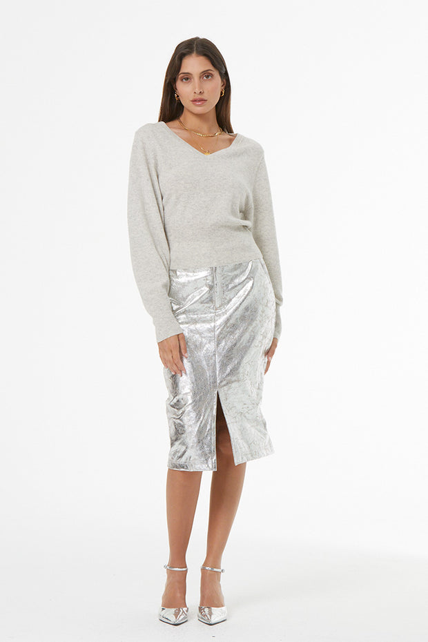 London Skirt // Distressed Silver Pleather