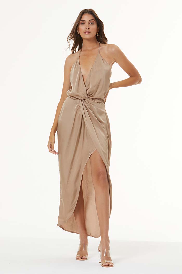 Siren Slip Dress in Hammered Satin // Shiitake – Young Fabulous & Broke