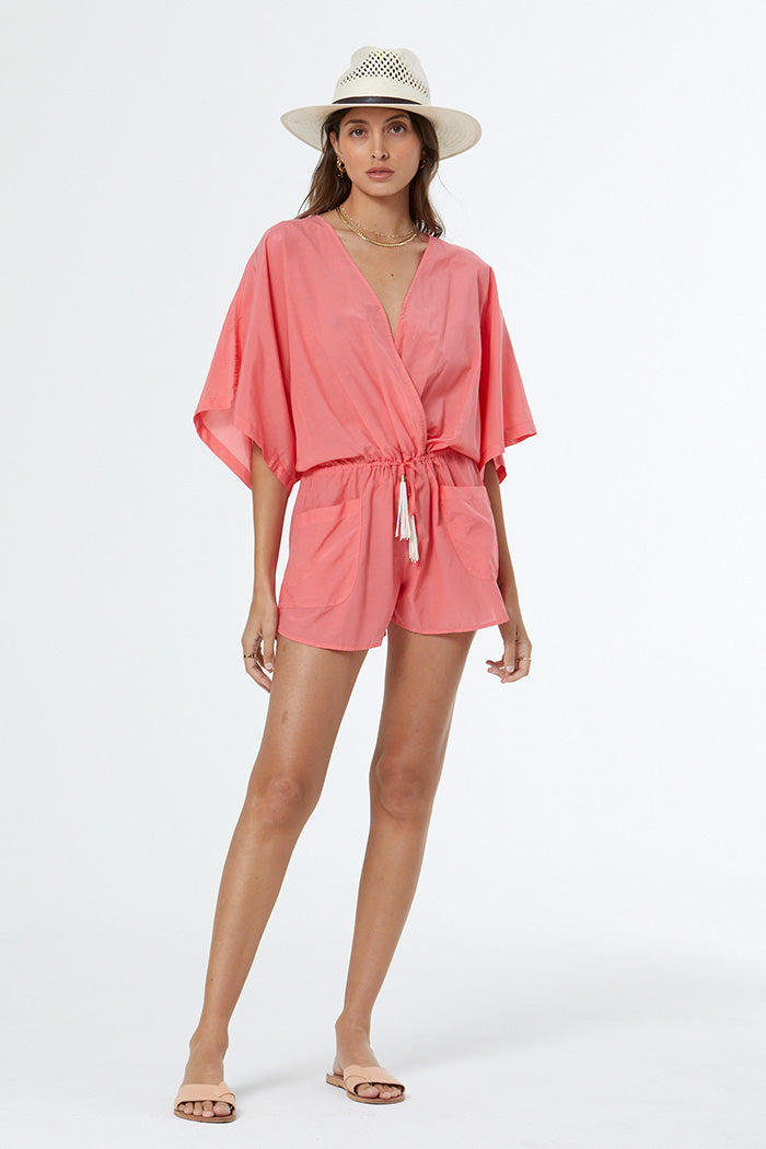 Ashby Romper with Beaded Tassels // Coral Crush