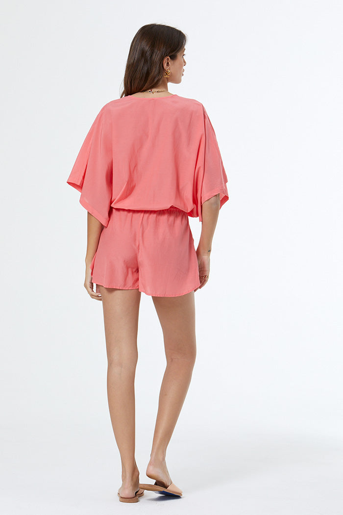 Ashby Romper with Beaded Tassels // Coral Crush