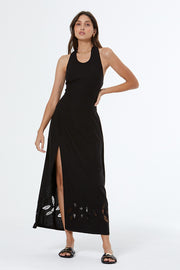 Christina Halter Dress with Embroidery // Black Pigment