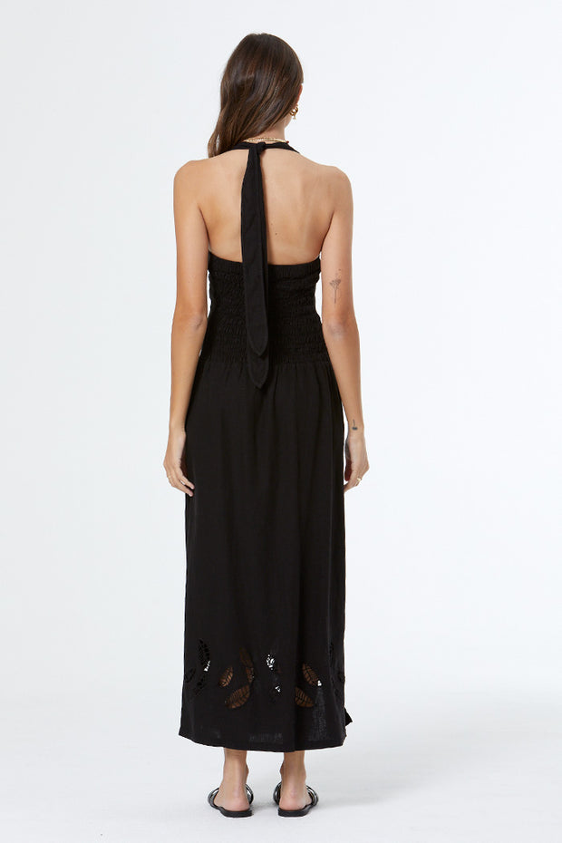 Christina Halter Dress with Embroidery // Black Pigment