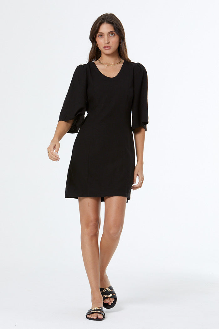 Fiora Mini Dress with Embroidery // Black Pigment
