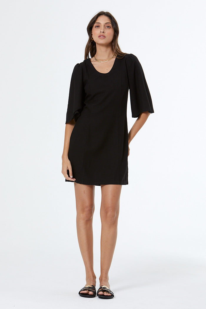 Fiora Mini Dress with Embroidery // Black Pigment