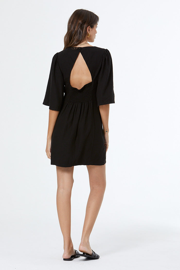 Fiora Mini Dress with Embroidery // Black Pigment