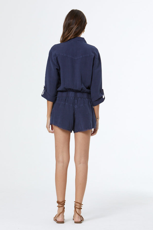 River Raw Edge Romper // Vintage Indigo Pigment