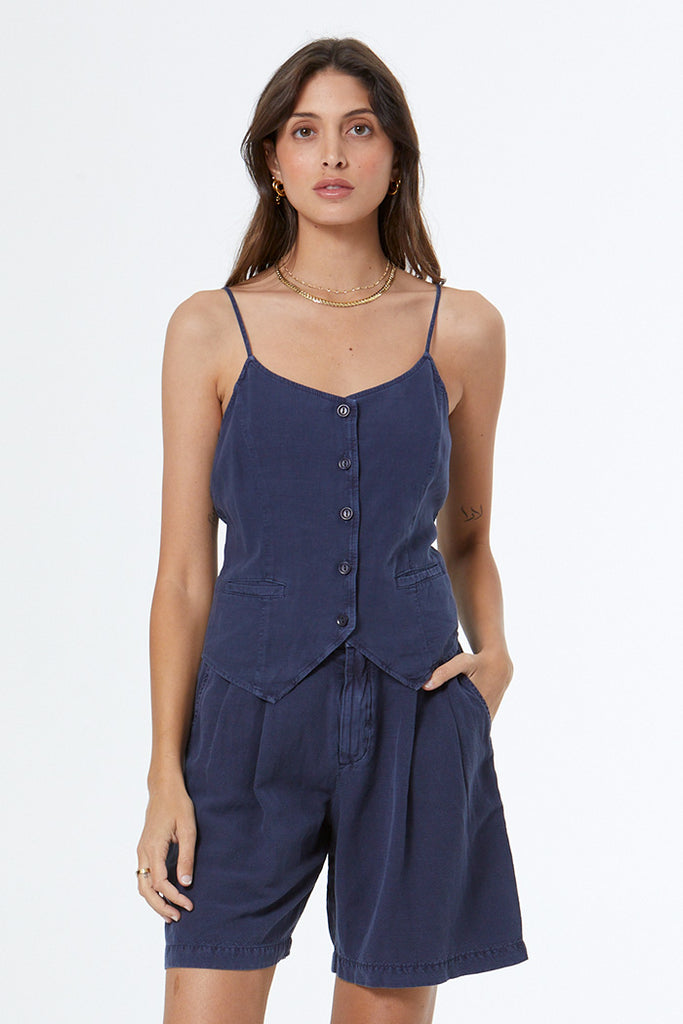 Tate Linen Vest // Vintage Indigo Pigment