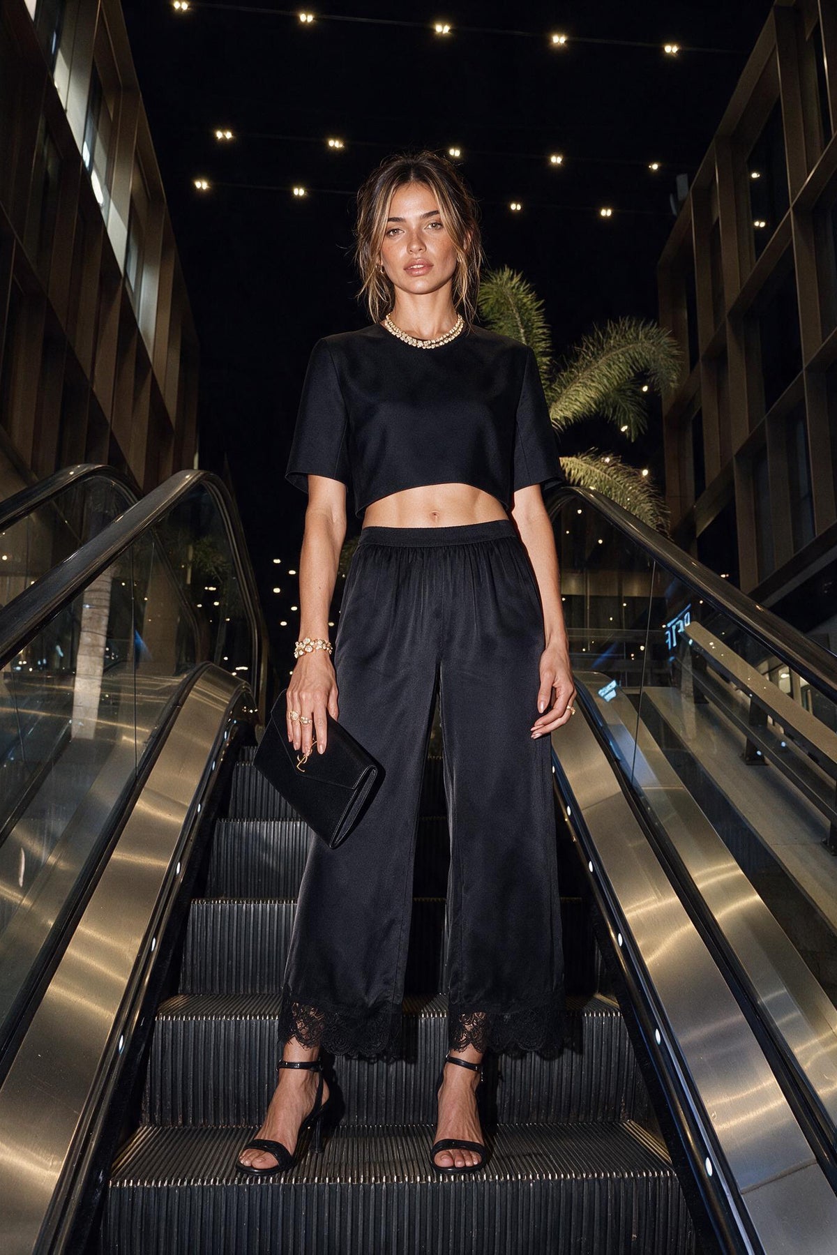 Reeva Lace Trim Pant - Black