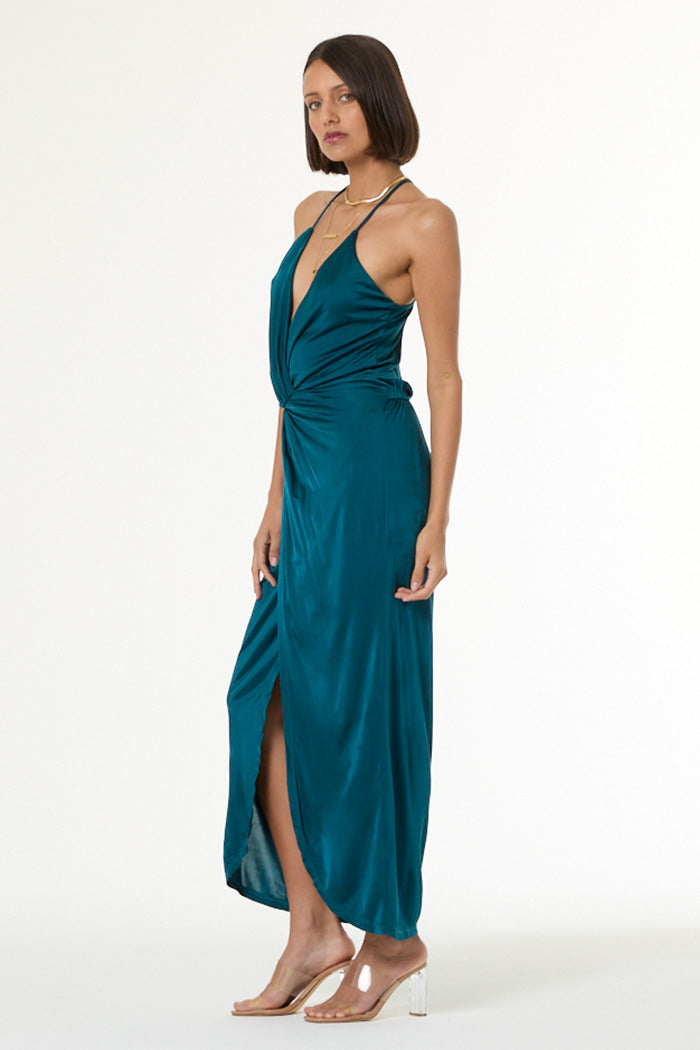 teal satin maxi dress Women's Siren Jersey Slip Dress in Deep Teal by YFB
