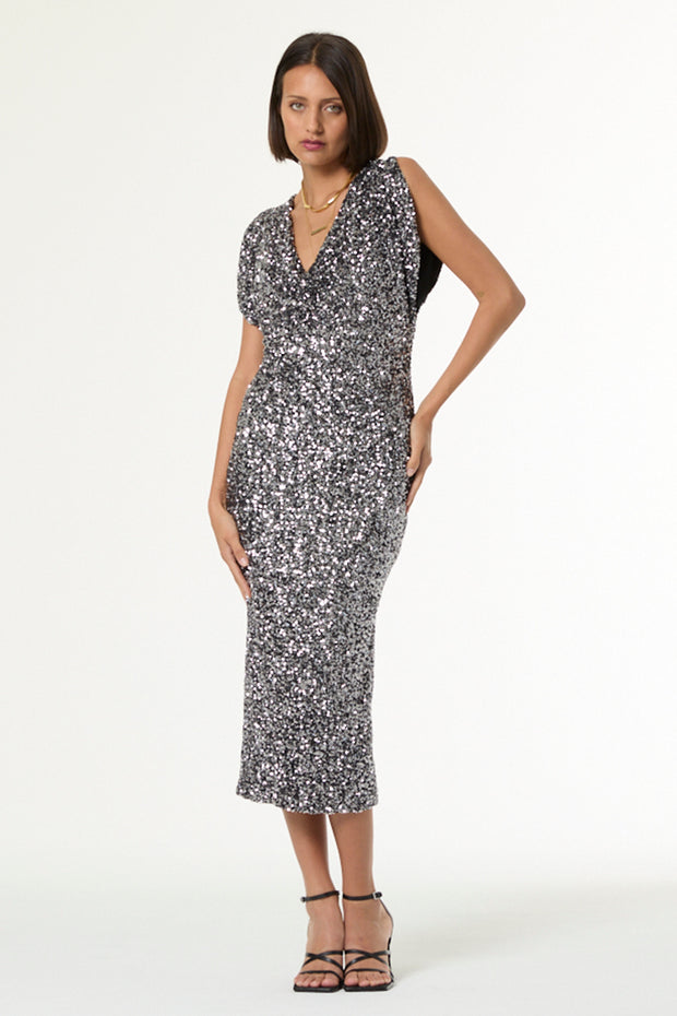 Rumia Midi Dress // Silver 2-Tone Sequins
