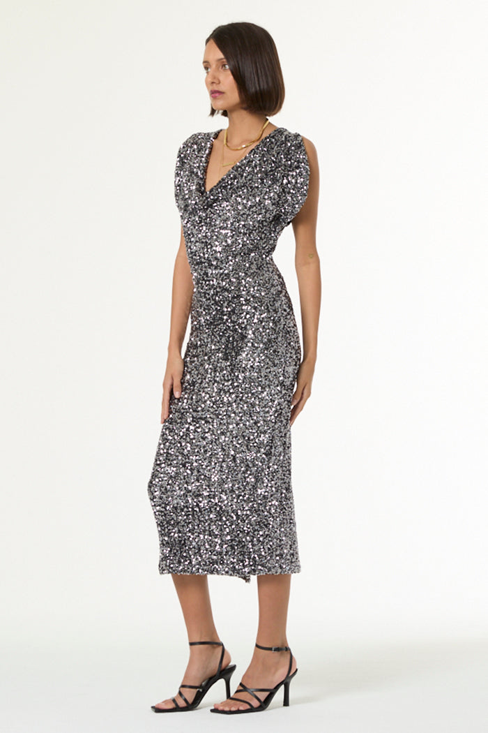 Rumia Midi Dress // Silver 2-Tone Sequins