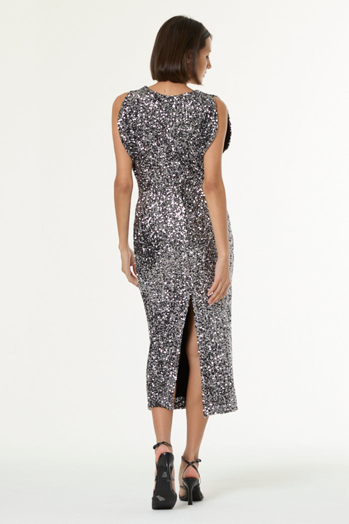 Rumia Midi Dress // Silver 2-Tone Sequins