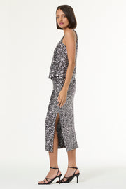 Tyla Midi Skirt // Silver 2-Tone Sequins