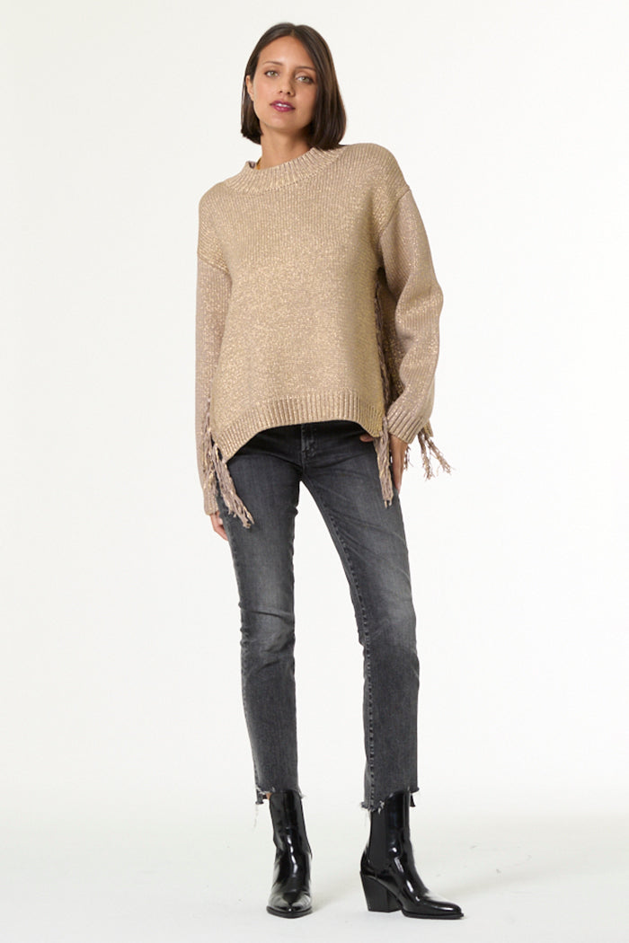 Houston Mock Neck Sweater // Beige Gold Foil Spray