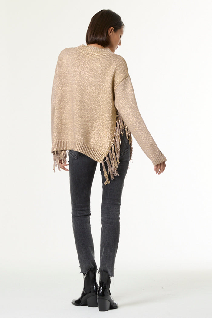 Houston Mock Neck Sweater // Beige Gold Foil Spray