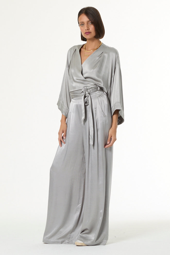 silver dress blouse Metallic Mock Neck Keyhole Pleated Blouse - Silver