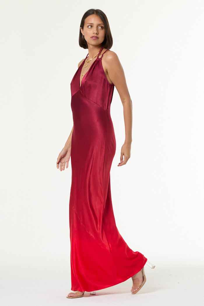 Women's Monica Slip Dress in Dark Ruby Ombre by YFB