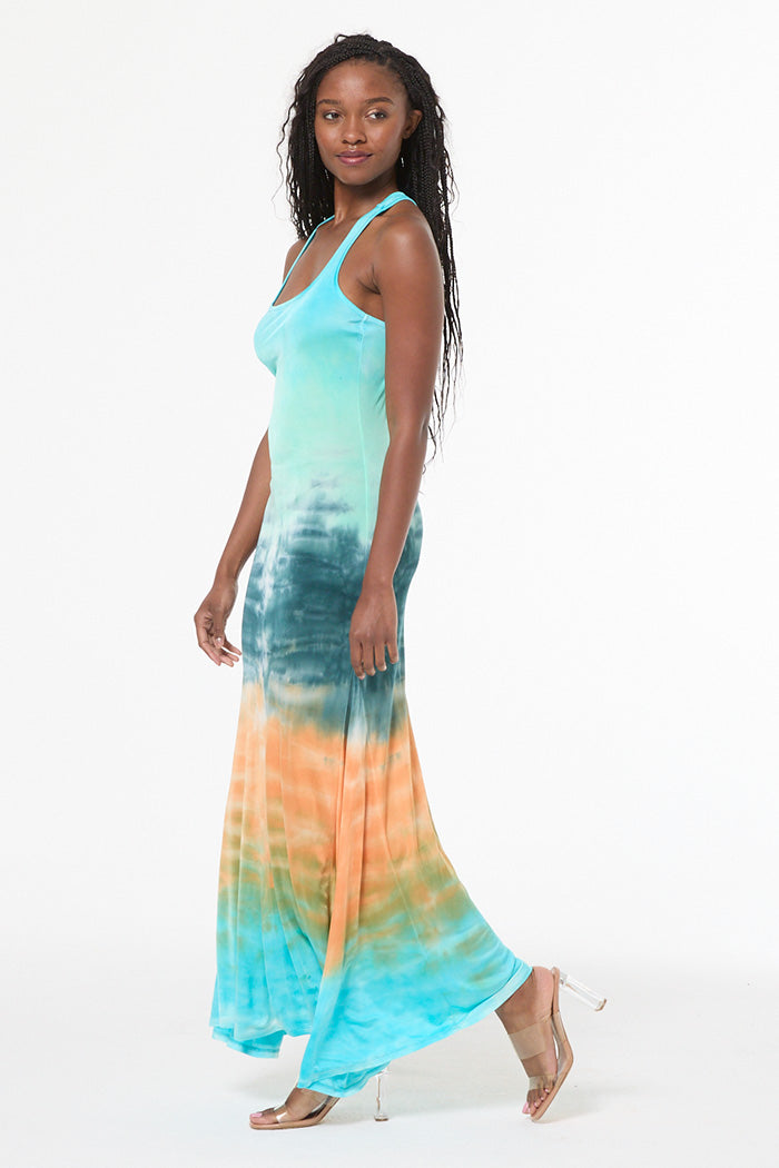 blue and green tie dye dress Tie dye V Neck Maxi Dress Green- Casual Loose fit Resort Dress - Bohemian  Beach Maxi Dress Tie Dye main image 0