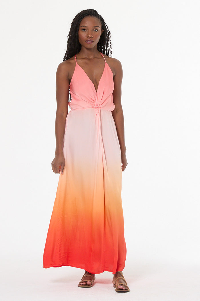 Shayna Hammered Satin Dress // Solar Orange Ombre
