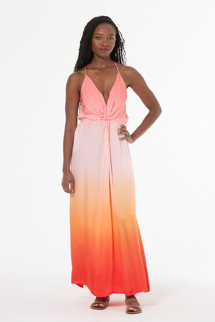 Women's Shayna Hammered Satin Dress in Solar Orange Ombre by YFB