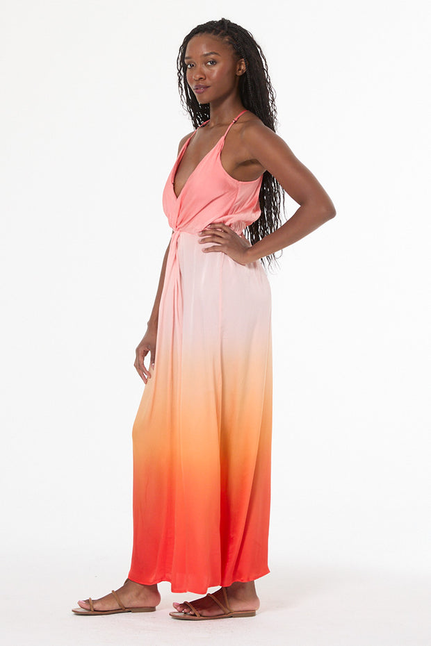 Shayna Hammered Satin Dress // Solar Orange Ombre