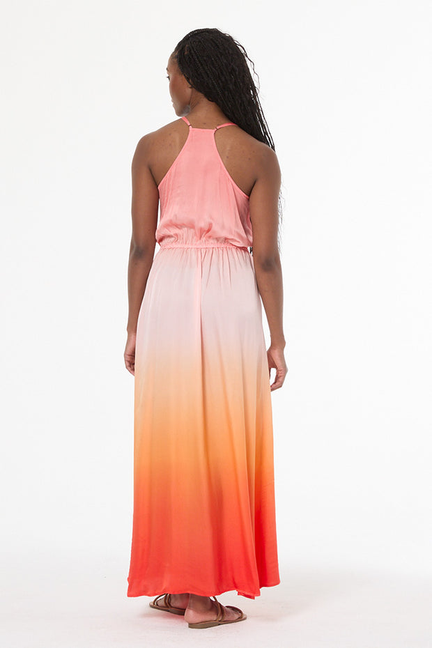Shayna Hammered Satin Dress // Solar Orange Ombre