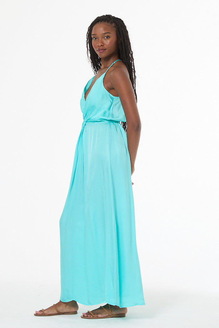 Shayna Hammered Satin Dress // Capri Blue