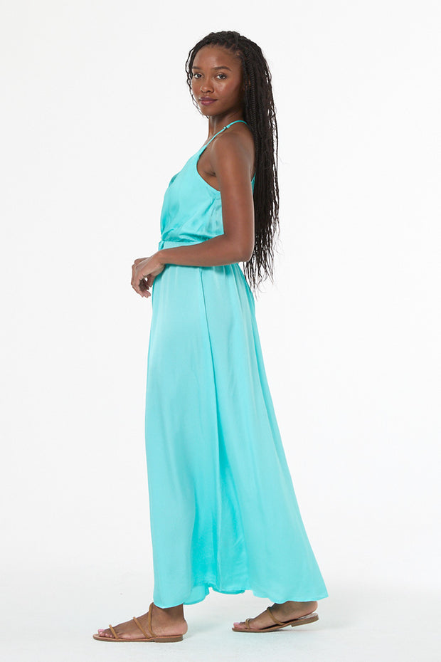 Shayna Hammered Satin Dress // Capri Blue