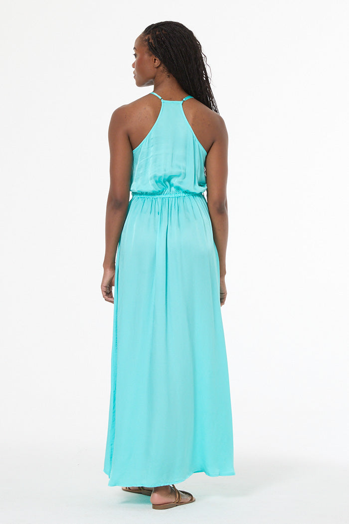 Shayna Hammered Satin Dress // Capri Blue