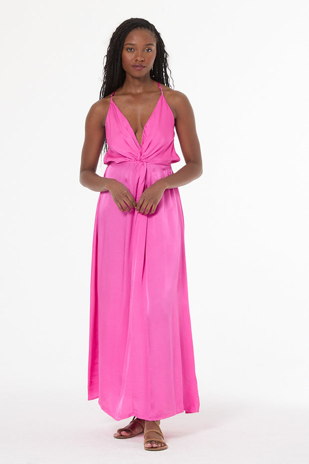 Shayna Hammered Satin Dress // Electric Fuchsia