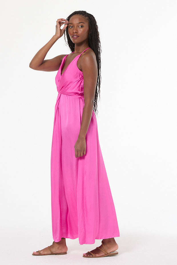 Shayna Hammered Satin Dress // Electric Fuchsia