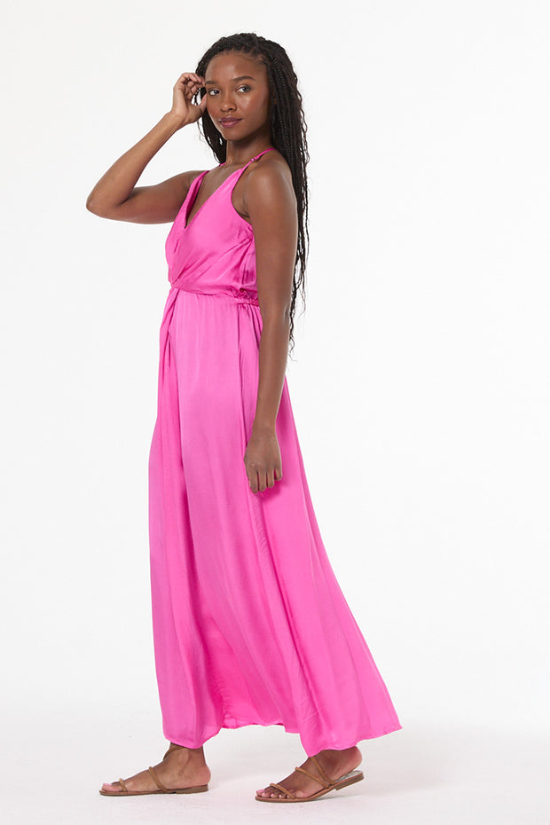 Shayna Hammered Satin Dress // Electric Fuchsia