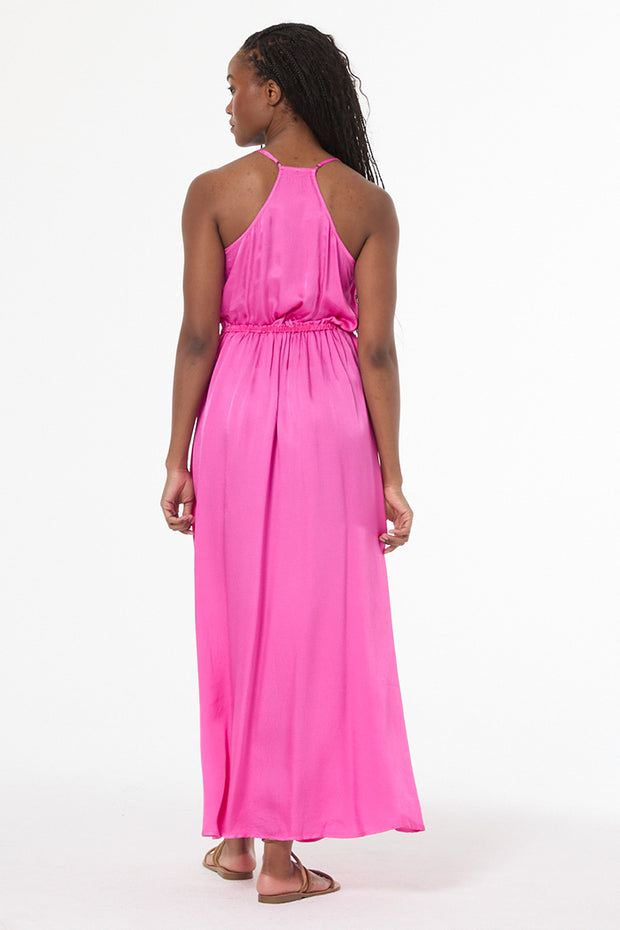 Shayna Hammered Satin Dress // Electric Fuchsia