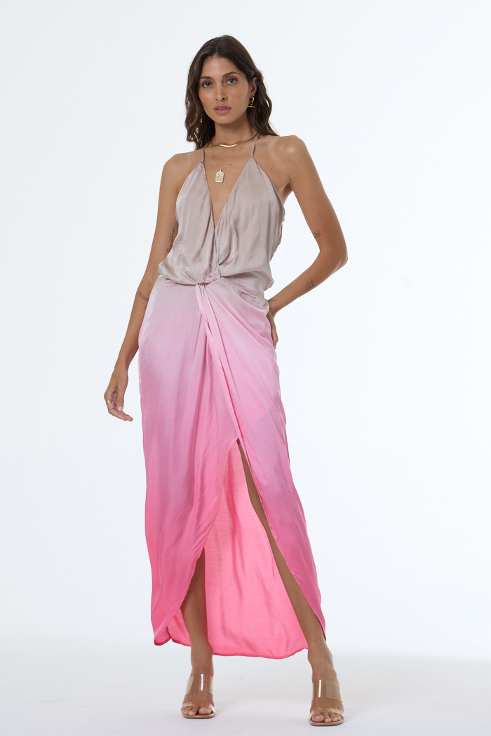 Women's Siren Satin Slip Dress in Vintage Pink Ombre by YFB