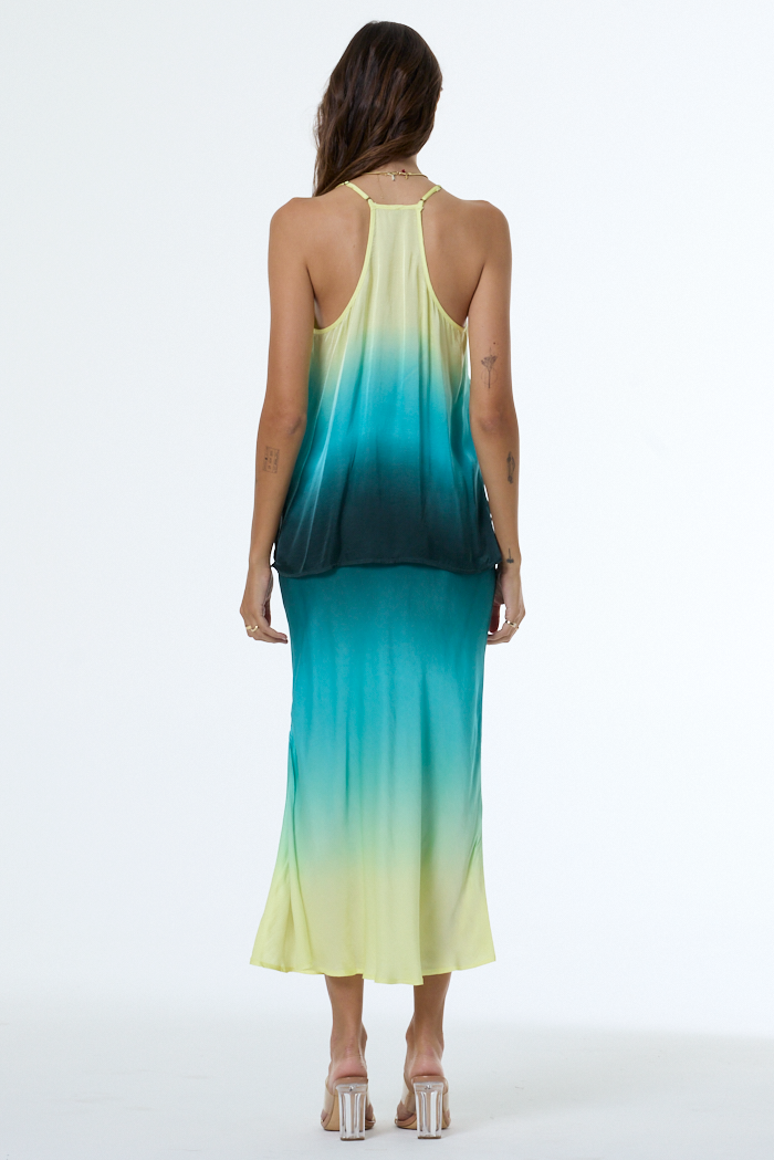 young fabulous and broke halter dress NWT YOUNG FABULOUS & BROKE SzM REBEL SLEEVELESS HALTER SATIN DRESS JEWEL BLUE