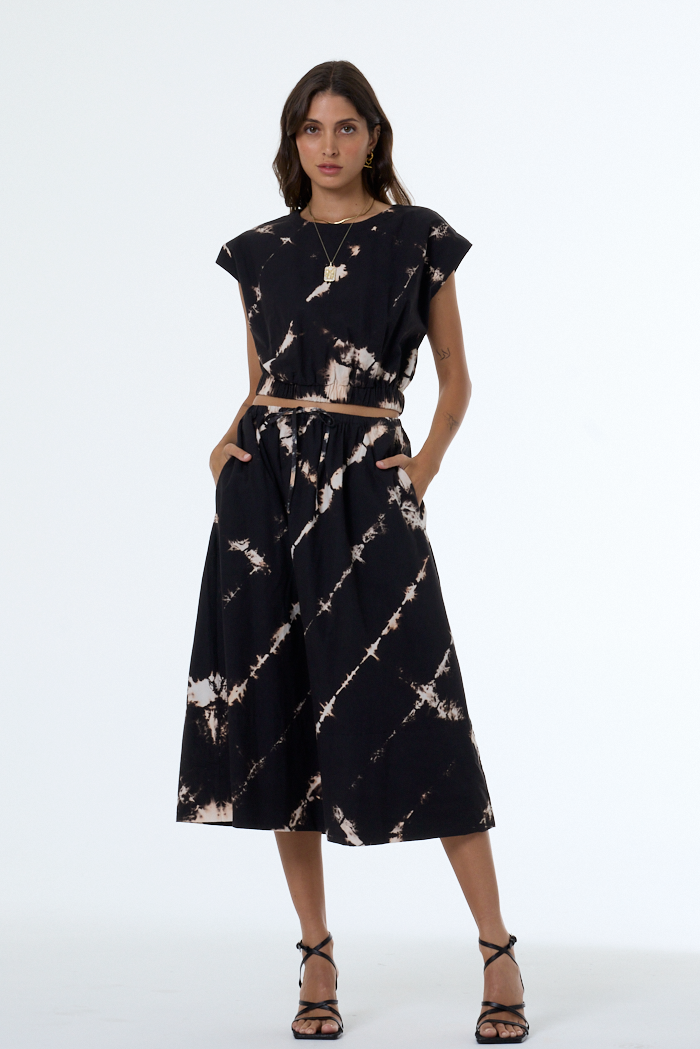 Wendy Midi Skirt // Black Shibori Wash