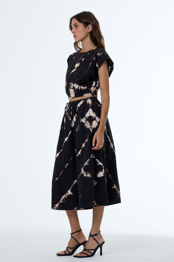 Wendy Midi Skirt // Black Shibori Wash