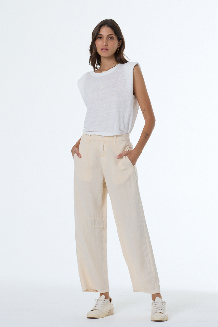 Barrlet Barrel Linen Pant // Chalk