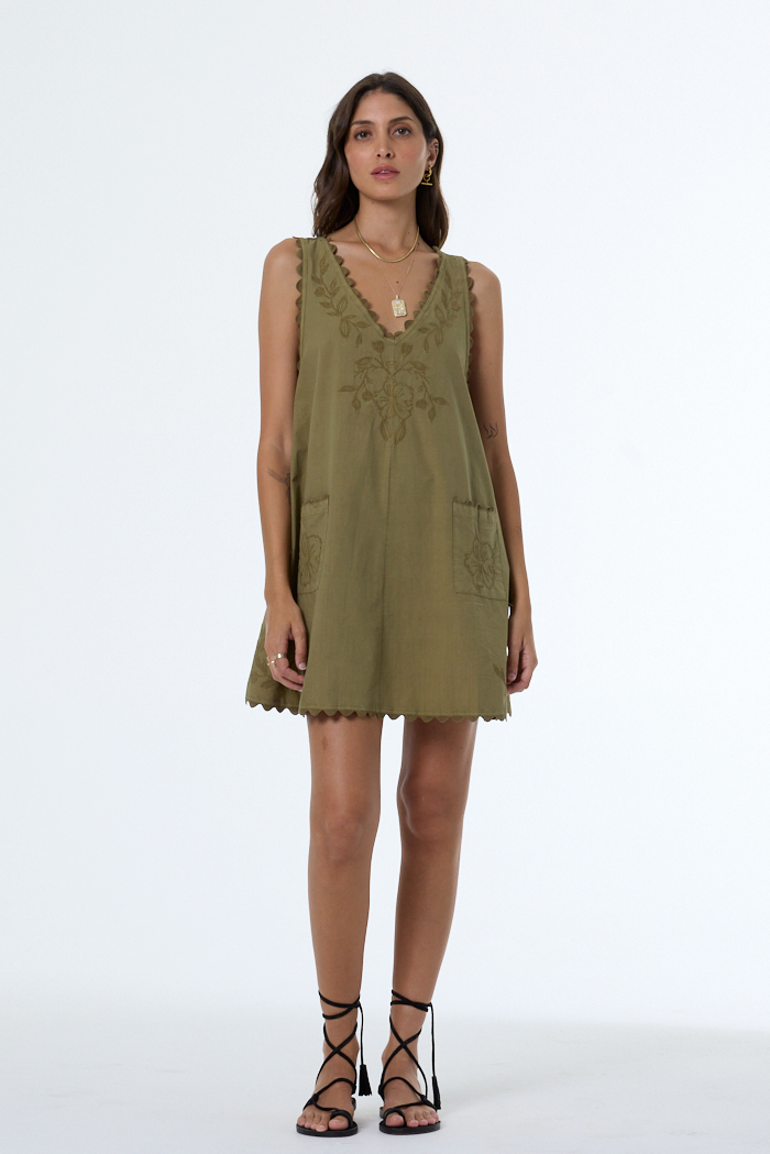 Kiona Mini Swing Dress // Dark Olive